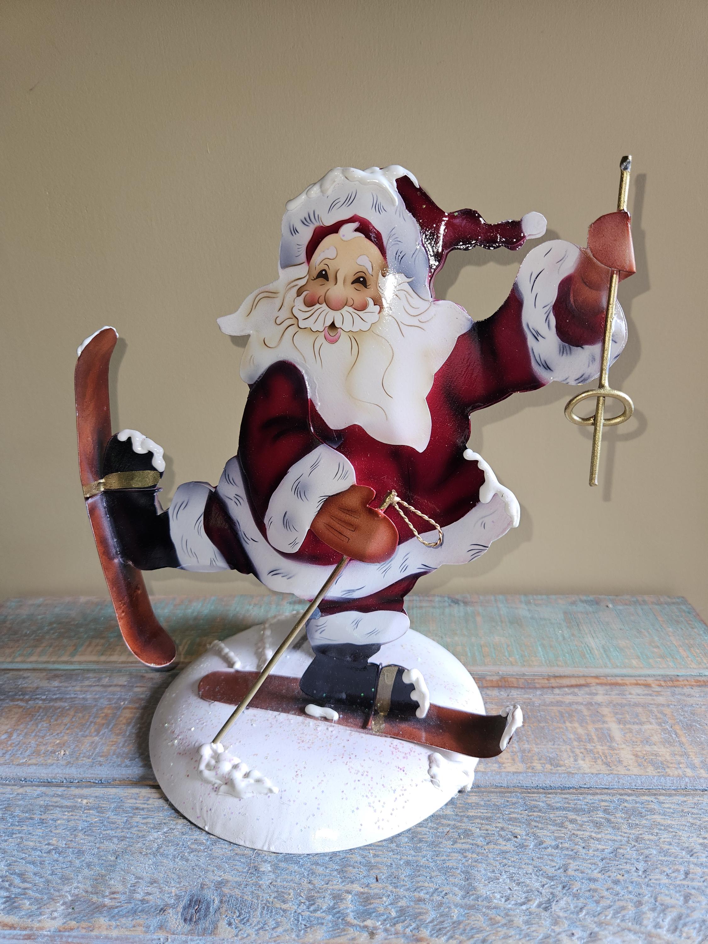 Figurine Père Noël Avec Baguette, Lumière Et Corde 13 Cm