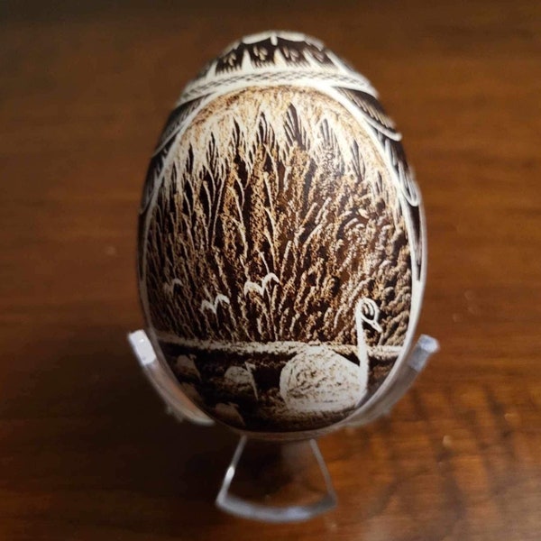 Ukrainian Pysanka Easter Egg Hand Crafted Genuine Goose Egg - Sepia Brown