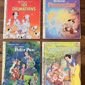 Walt Disney Little Golden Book Vintage Classic Children’s Books (4 Books) 101 Dalmatians, Pinocchio, Peter Pan, Snow White