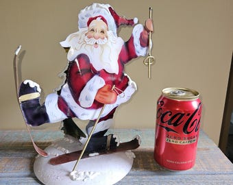 クリスマス ヴィンテージ サンタ スキーとツリー メタルアート ホーム