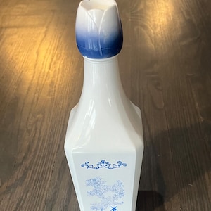 Delft Blue Vintage Vandermint Glass Liquor Bottle With Dutch Blue Windmill Design and Tulip Cap