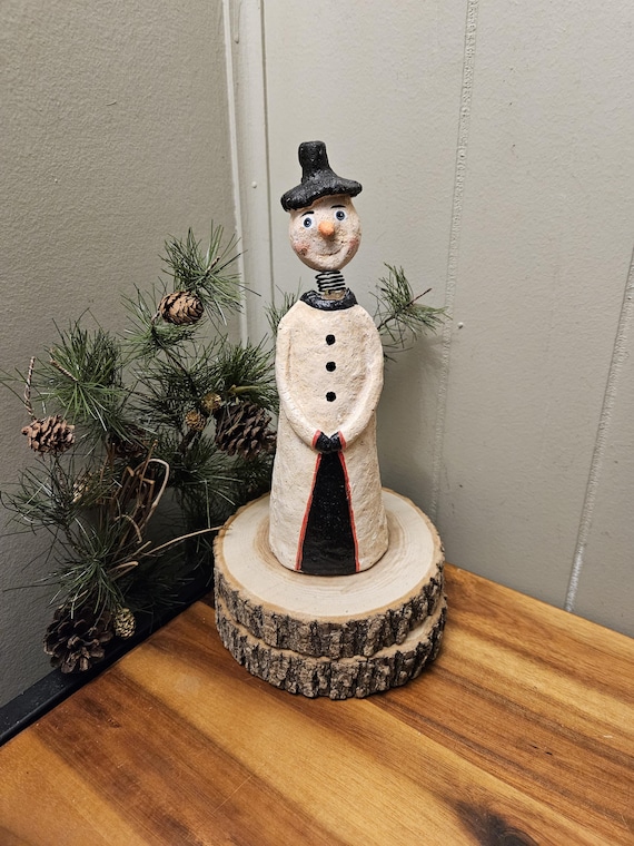Vintage Snowman Bobblehead Bobbler Papier Mache Chalkware Hand