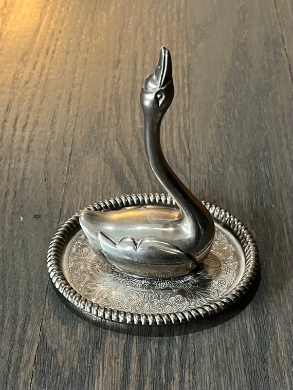 Swan Silver Plated Vintage Ring Dish