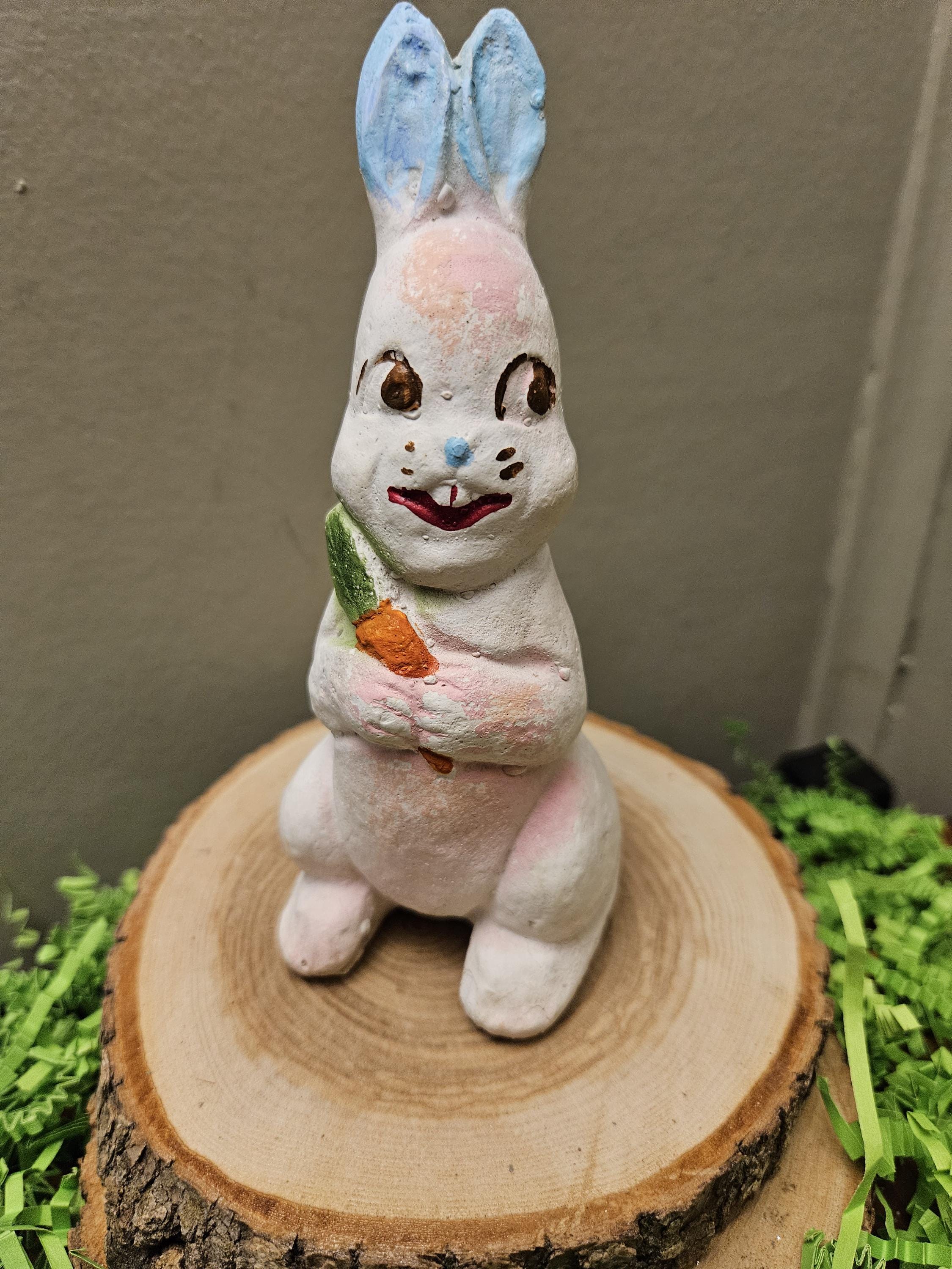 German Chalkware Easter Bunny 1940's Rabbit Holding Carrot