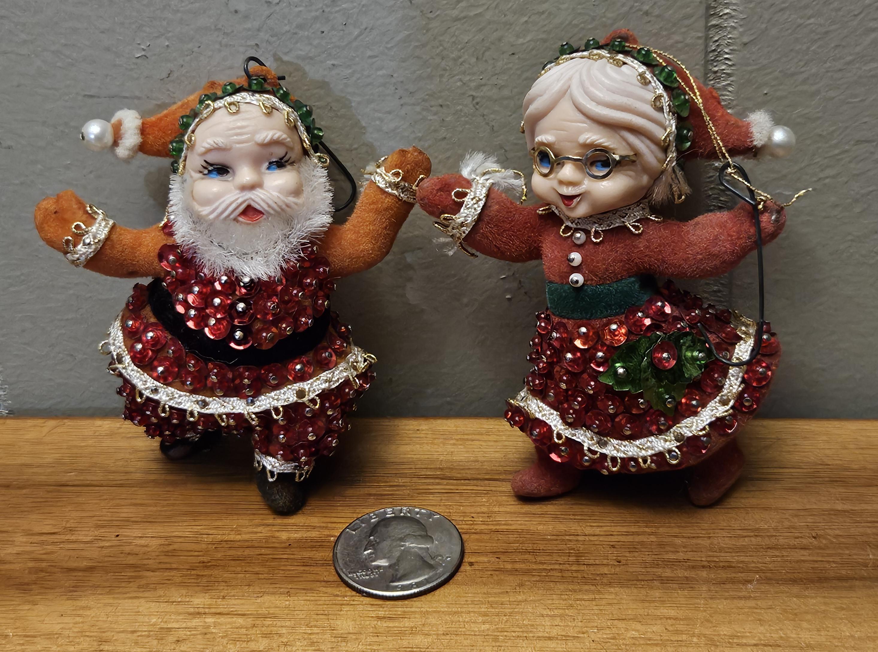 Felt Flocked Vintage Blow Mold 1940's Dancing Santa Claus and Mrs