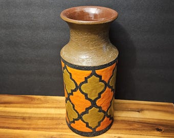 LARGE Bitossi (Italy) 'Piastrelle' 11"  Vase in Caramel/Orange Pottery Artist Formed Studio Vase - MCM Groovy 1960's Mid Century Modern