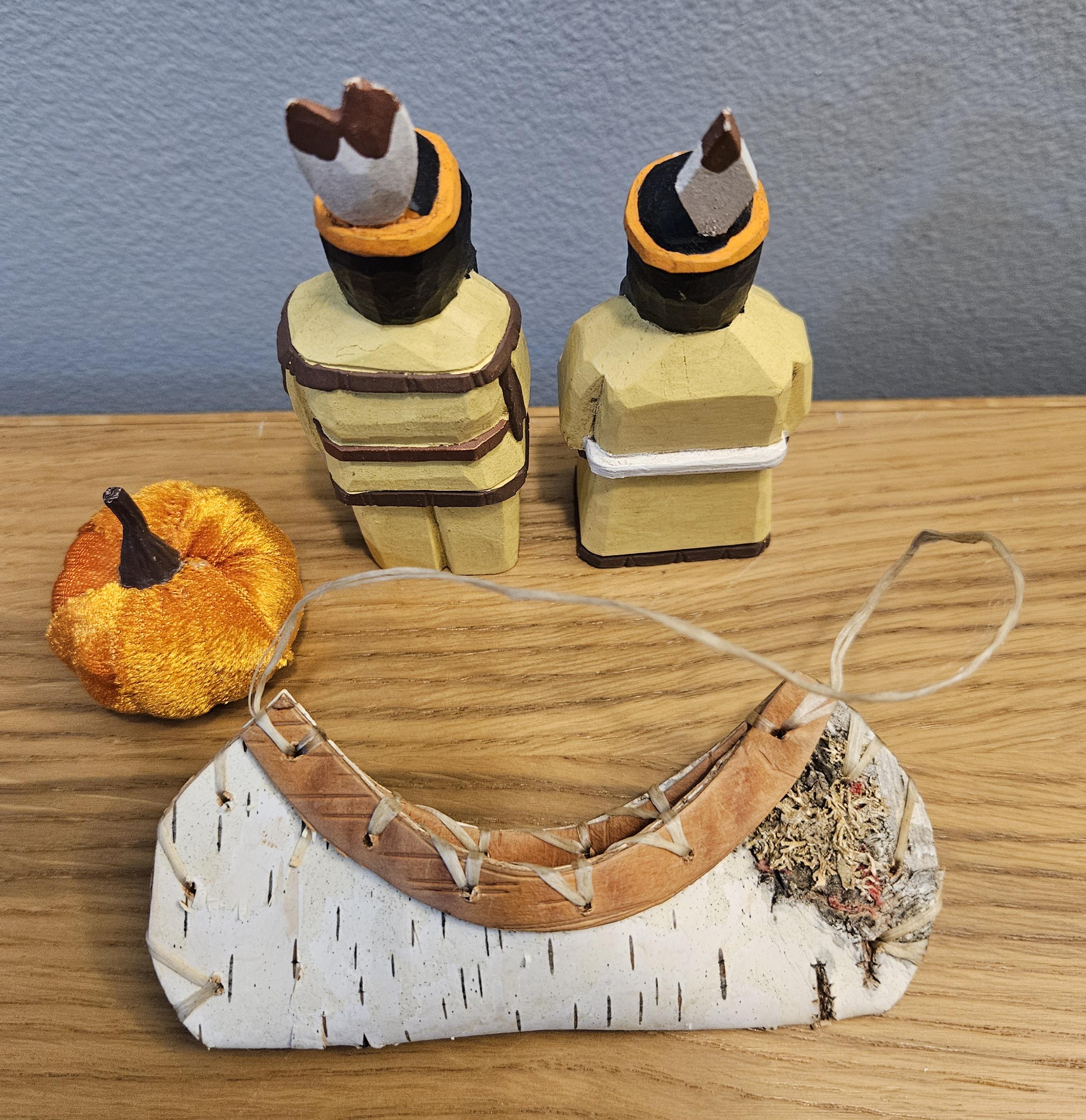 Native American Indian Couple Rustic Wood - Artist Carved and