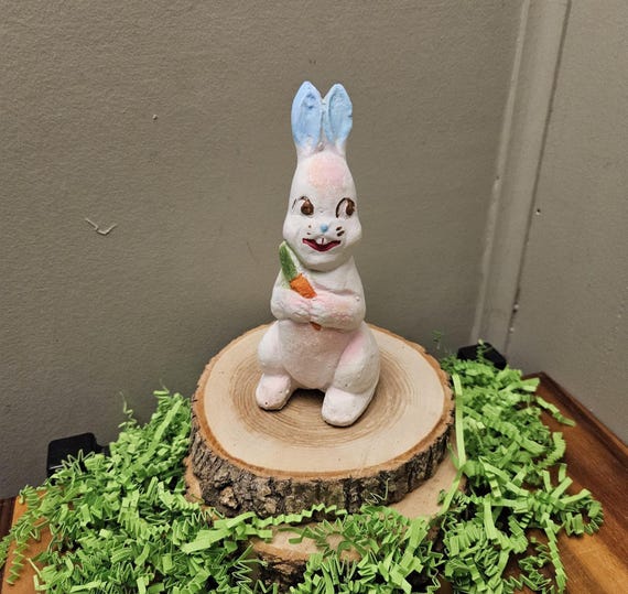 German Chalkware Easter Bunny 1940's Rabbit Holding Carrot