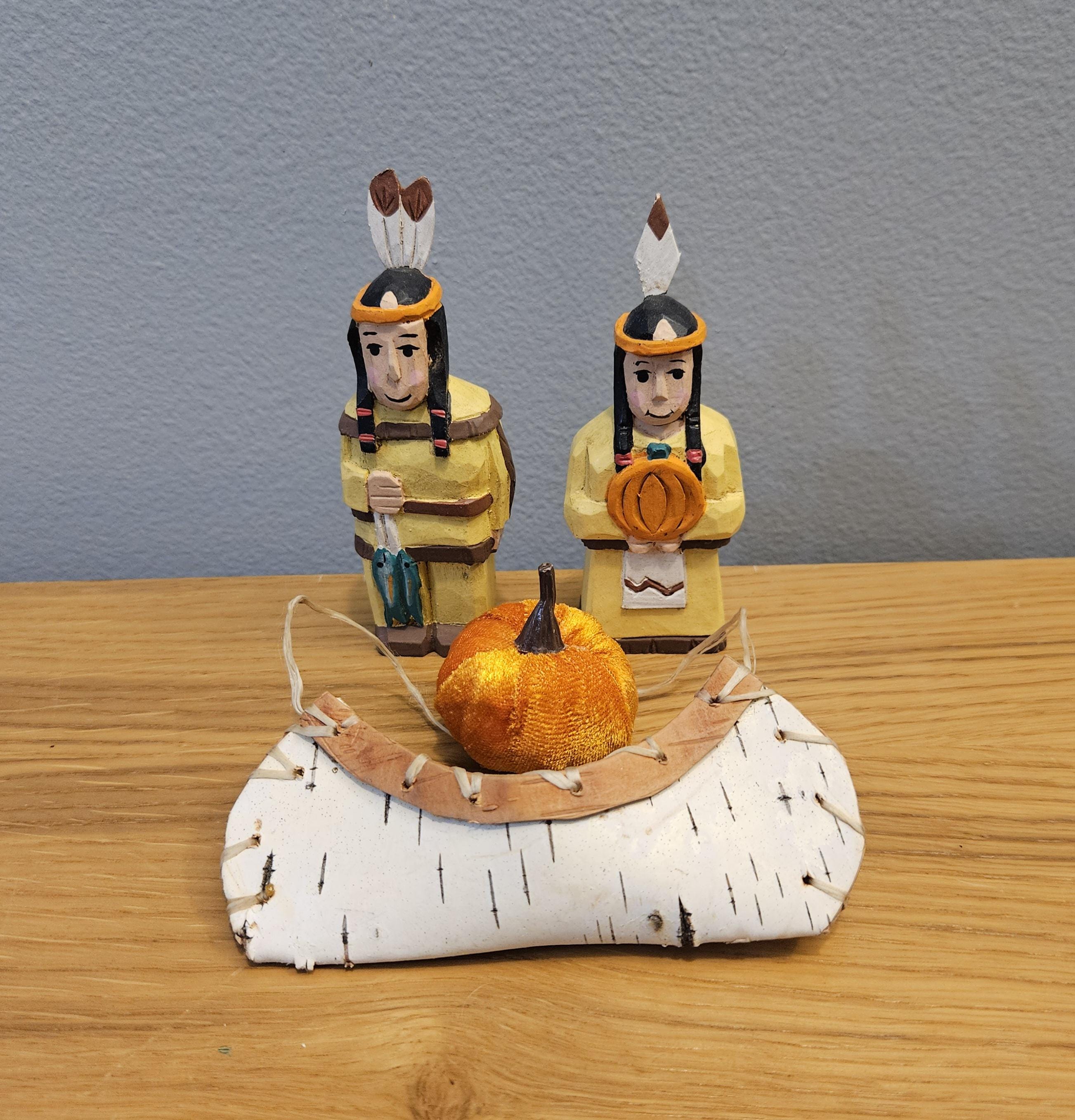 Native American Indian Couple Rustic Wood - Artist Carved and