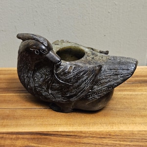 Jade Vintage Chinese Hand Carved Jade Duck / Exotic Bird Water Pot / Vessel Sculpture  4&quot; H x 5.5&quot; W x 2.5&quot; D