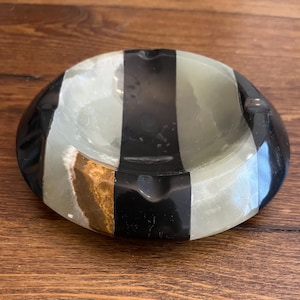 Onyx Striped Vintage Carved Marble Art Deco Ashtray