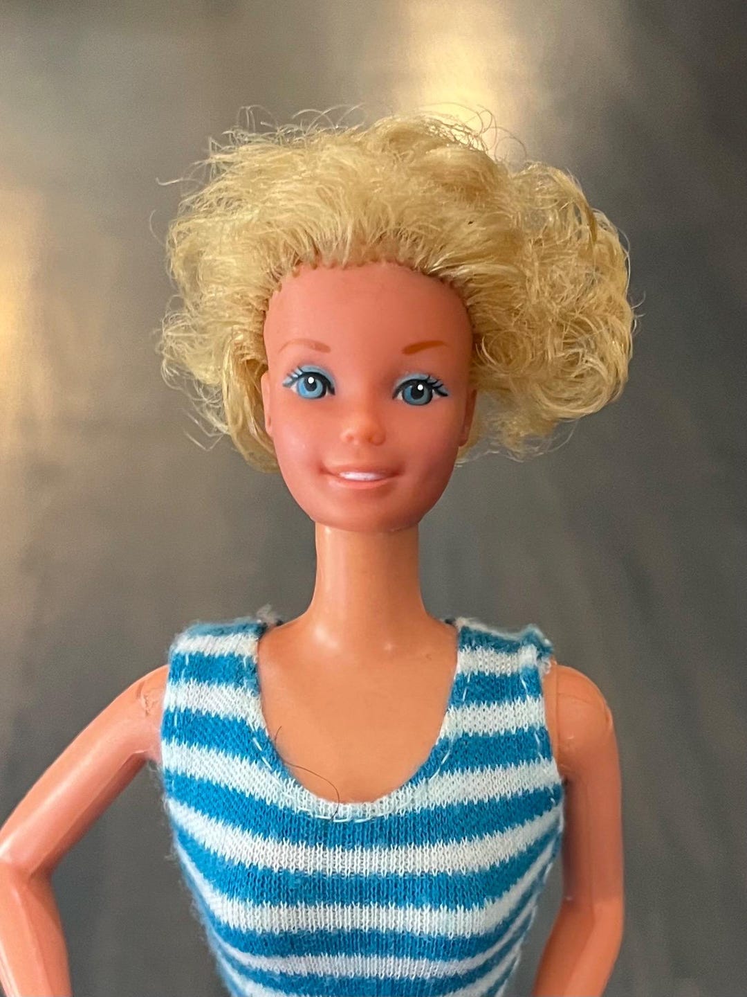 Rare 1980's Vintage Short Hair Barbie in Classic Blue White