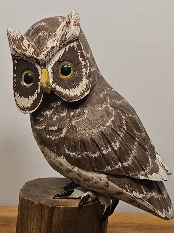 1977 Barn Owl Original Art Bird Carving - Artist Carved, Painted