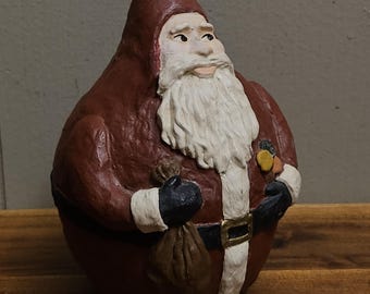 Vintage MCM Roly Poly Santa - Old-world Hand Painted Jolly Chubby