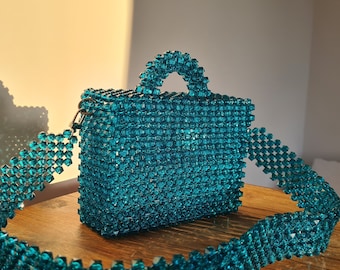 Blue/Turquoise Beaded Bag - Withergate | Handmade | Spacious | Gift for Her | Shoulder Bag | Valentine's Day Gift | Party Bag | Bags