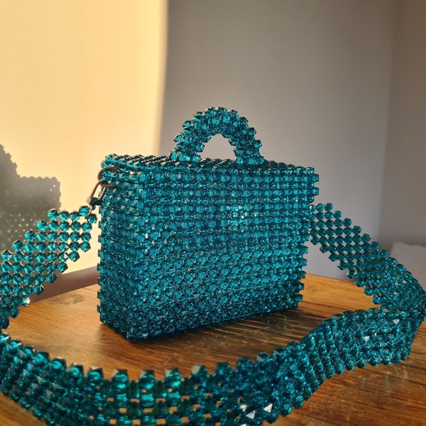 Blue/Turquoise Beaded Bag - Withergate | Handmade | Spacious | Gift for Her | Shoulder Bag | Valentine's Day Gift | Party Bag | Bags