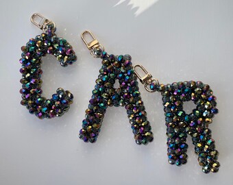 Kristallperle Buchstaben Schlüsselanhänger, Schlüsselbund, handgemacht, personalisiertes Geschenk, Geschenk für Sie, Geburtstagsgeschenk, personalisierter Name, Perlenzubehör