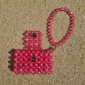 Tarjetero rosa con cuentas, Cartera roja con cuentas, Cartera pequeña para mujer, Monedero con cuentas rojas, Regalo para ella, Regalo de cumpleaños