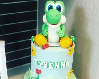 Fondant Yoshi and friends cake toppers