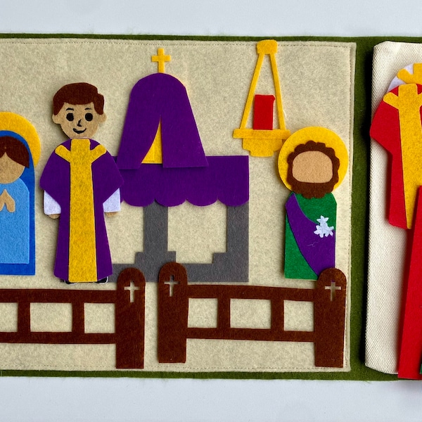 Handmade Children’s Catholic Montessori Mass Felt Set and Travel Storyboard