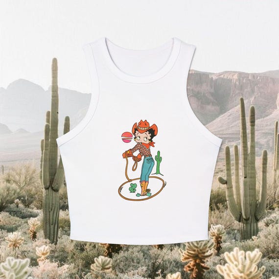 Betty Boop 【 Women's Cowgirl Sunfade Tank Womens 】 ファッション レディースファッション トップス Tシャツ カットソー Women's Tank Top, Betty Boop Cowgirl Cute Going Out Top