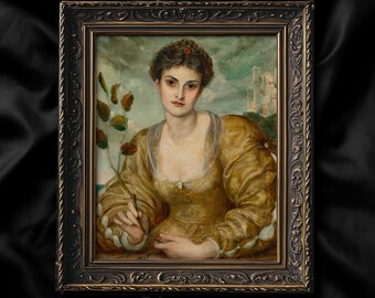 Afdrukbare muurkunst gouden heks – humeurig gotisch vintage portret | Home Decor Witchy Dark Academia | Directe digitale download