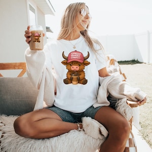 Grumpy Highland Cow Png, Cranky Coffee Lover Png, Fluffy Cow Grumpy Humor Graphic Sublimation Design, Cow Lover Png