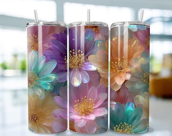 Retro Floral Tumbler Wrap: Spring Boho Sublimation Design (Digital Download)