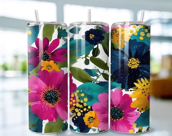Retro Floral Tumbler Wrap: Spring Boho Sublimation Design (Digital Download)