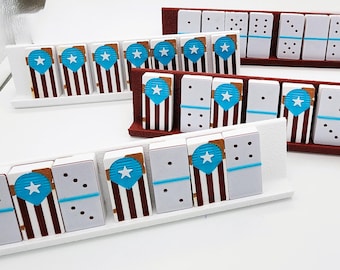 Puerto Rico Double Six Domino Set – 3D Printed Boricua Flag Tiles, Racks