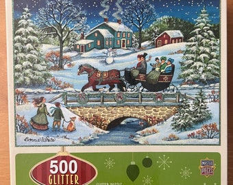 Winter Snow Sleigh Ride Glitter Jigsaw Puzzle 500pcs.