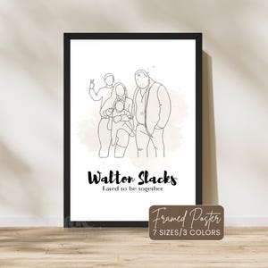 Custom Family illustration from photo, Cartoon Faceless Portrait Art, Personalized Wedding Anniversary Gift for Christmas, One Line Drawing