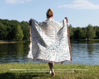 Custom Bible Verse Woven Blanket: Christian Tapestry Throw, Catholic Birthday Present for Religious Woman, Faith-Based Gift
