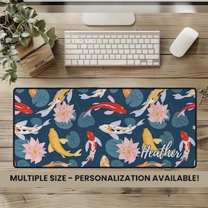 Koi Fish Pond Desk Mat: Japanese Garden Mouse Pad, Zen Gamer Decor