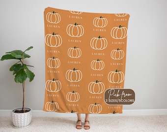 Pumpkin Fall Throw Blanket, Custom Baby Shower Autumn Gift, Cozy 1st Thanksgiving Girl Name Blanket, Halloween kids Blanket, Cute Home Decor