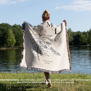Personalized Cotton Anniversary Woven Blanket - Couples Initials & Date, Second Anniversary Gift for Wife or Proposal Sign