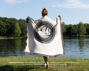 Custom Company Logo Woven Blanket, Corporate Thank You Gift for Xmas, Organic Cotton Tapestry as Business Employee Retirement Present