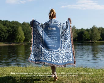 Manta cristiana personalizada con nombre y versículo bíblico, regalo de fe para mujeres, manta tejida con las Escrituras, regalo de aliento religioso