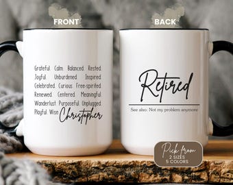 Personalized Retirement Coffee Mug: Happy Retired Gift for Coworker, Boss, Teacher
