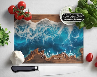 Personalized Glass Charcuterie Board: Epoxy River Effect, Custom Cutting Board
