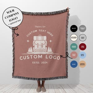Custom Company Logo Woven Blanket, Corporate Thank You Gift for Xmas, Organic Cotton Tapestry as Business Employee Retirement Present image 5