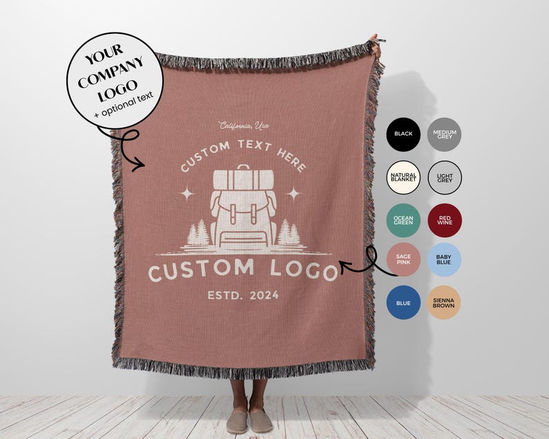 Custom Company Logo Woven Blanket, Corporate Thank You Gift for Xmas, Organic Cotton Tapestry as Business Employee Retirement Present image 5