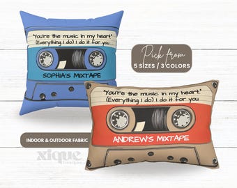 Personalized Cassette Tape Pillow: Romantic Mixtape Throw Pillow, Custom Couple Gift