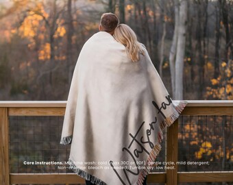 Custom Family Name Woven Blanket, Second wedding anniversary gift for wife, Personalized Cotton Throw as Housewarming Present for Newlyweds