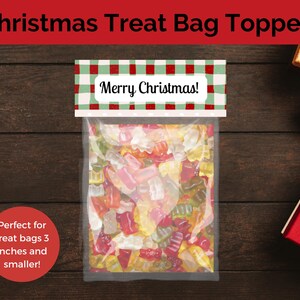Christmas Treat Bag Topper, Party Favor Tags, Printable Christmas Bag Tags, Candy Bag Topper