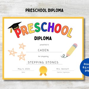 Preschool Graduation Diploma, Preschool Graduation Certificate, Preschool Graduation Template, Graduation Ceremony, Graduation Diploma