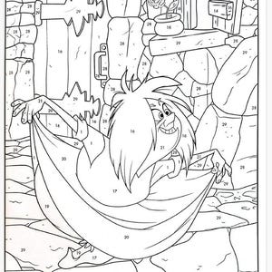 May include: A black and white connect-the-dots coloring page featuring a cartoon character with a beard and a large nose. The character is wearing a robe and is holding a piece of fabric. The page includes numbers to guide the user in connecting the dots.