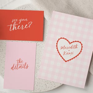 3-teilige lustige Herz-Rosa-Hochzeitseinladungsreihe, bearbeitbare digitale Vorlage, Hochzeitseinladung, Antwortkarten, süße Einladung