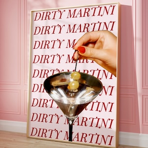 Dirty Martini Art Print | Instant Download | Pink Bar Cart Decor Cocktail Poster | Party Signature Drink Sign | Minimalist Elegant Retro