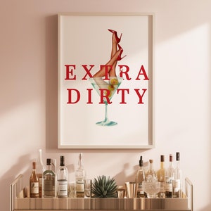 Extra Dirty Martini and Red Heels Art Print | Instant Download | Bar Cart Decor Cocktail Poster | Party Drink Sign | Minimalist Retro